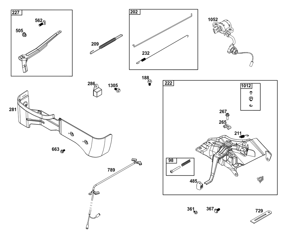 Controls Group Diagram and Parts List for 25T232-0104-F1 200000 - 399999 Briggs and Stratton Engine